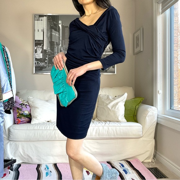 Mango black stretch asymmetric ruched minidress - Picture 3 of 13